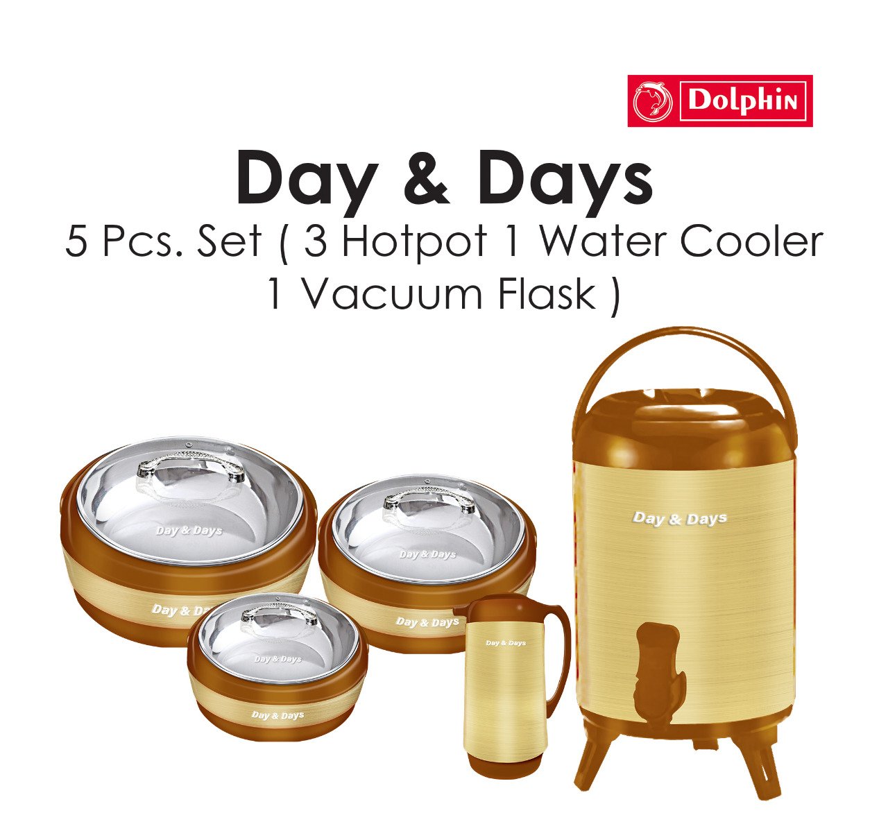 Day and Days 5 Pcs. Set (3 Hoptpot | 1 Water Cooler | 1 Water Flask)
